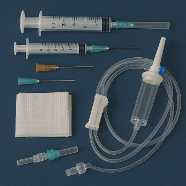 Jeringas, agujas y bajada de suero