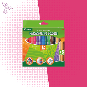 SET DE 12 PLUMONES MARCADORES DE COLORES TORRE 