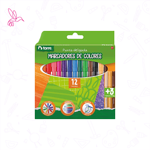 SET DE 12 PLUMONES MARCADORES DE COLORES TORRE 