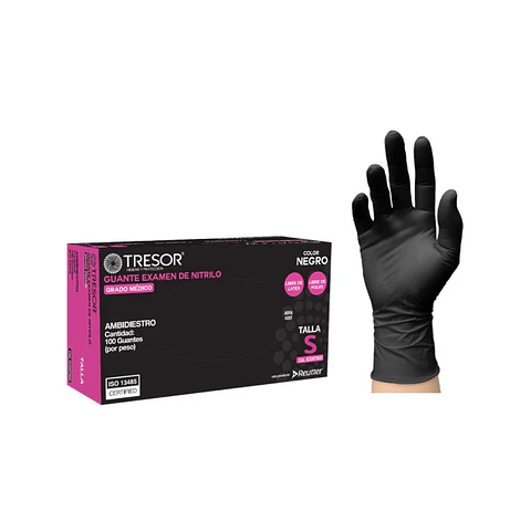 Guantes de Nitrilo Desechables, Negro, caja  100 unidades