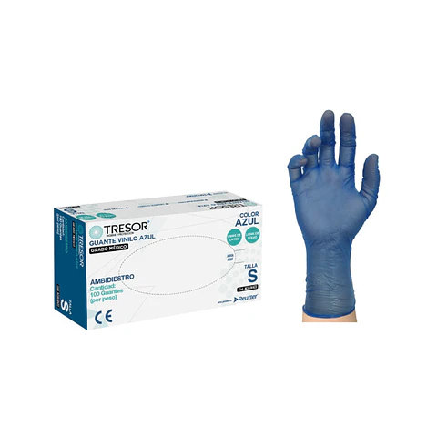 Guantes de vinilo Desechables, Azul, caja  100 unidades