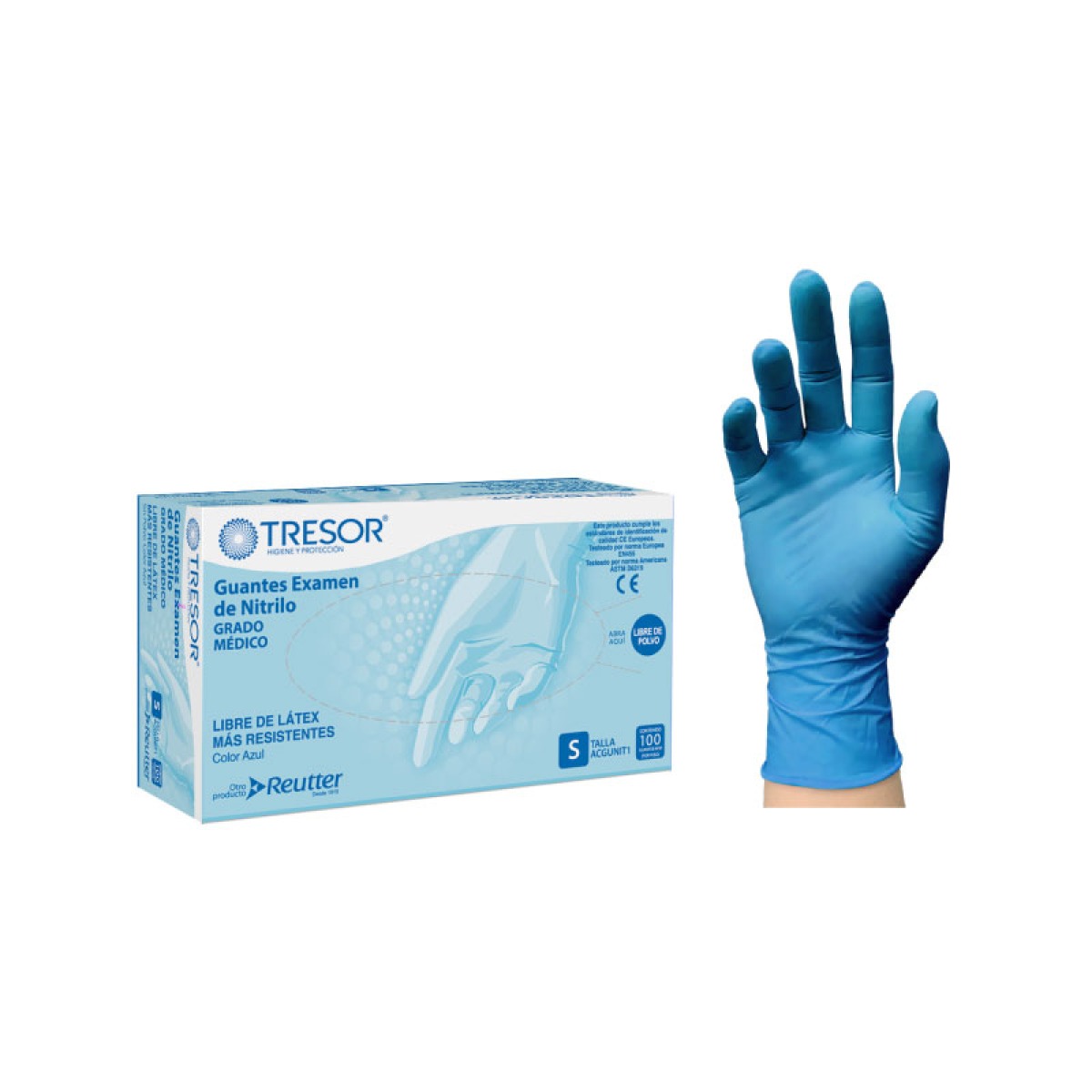 Guantes de nitrilo desechables, Azul, caja  100 unidades 1