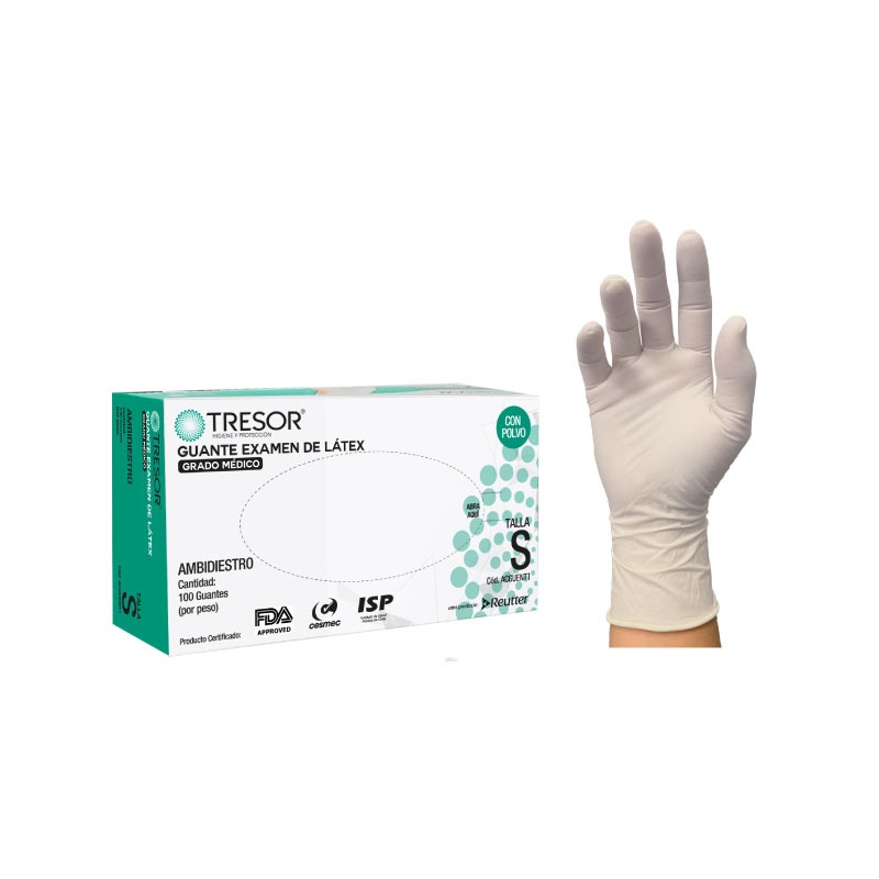 Guantes examen de látex, con polvo, blanco, caja  100 unidades 1