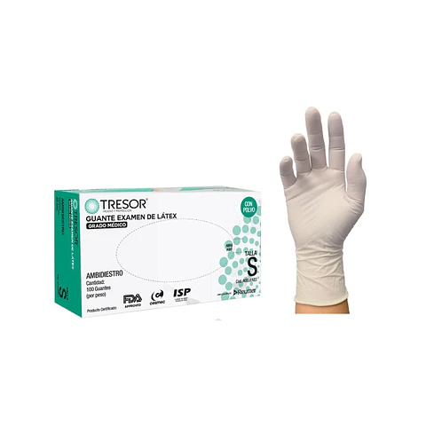 Guantes examen de látex, con polvo, blanco, caja  100 unidades