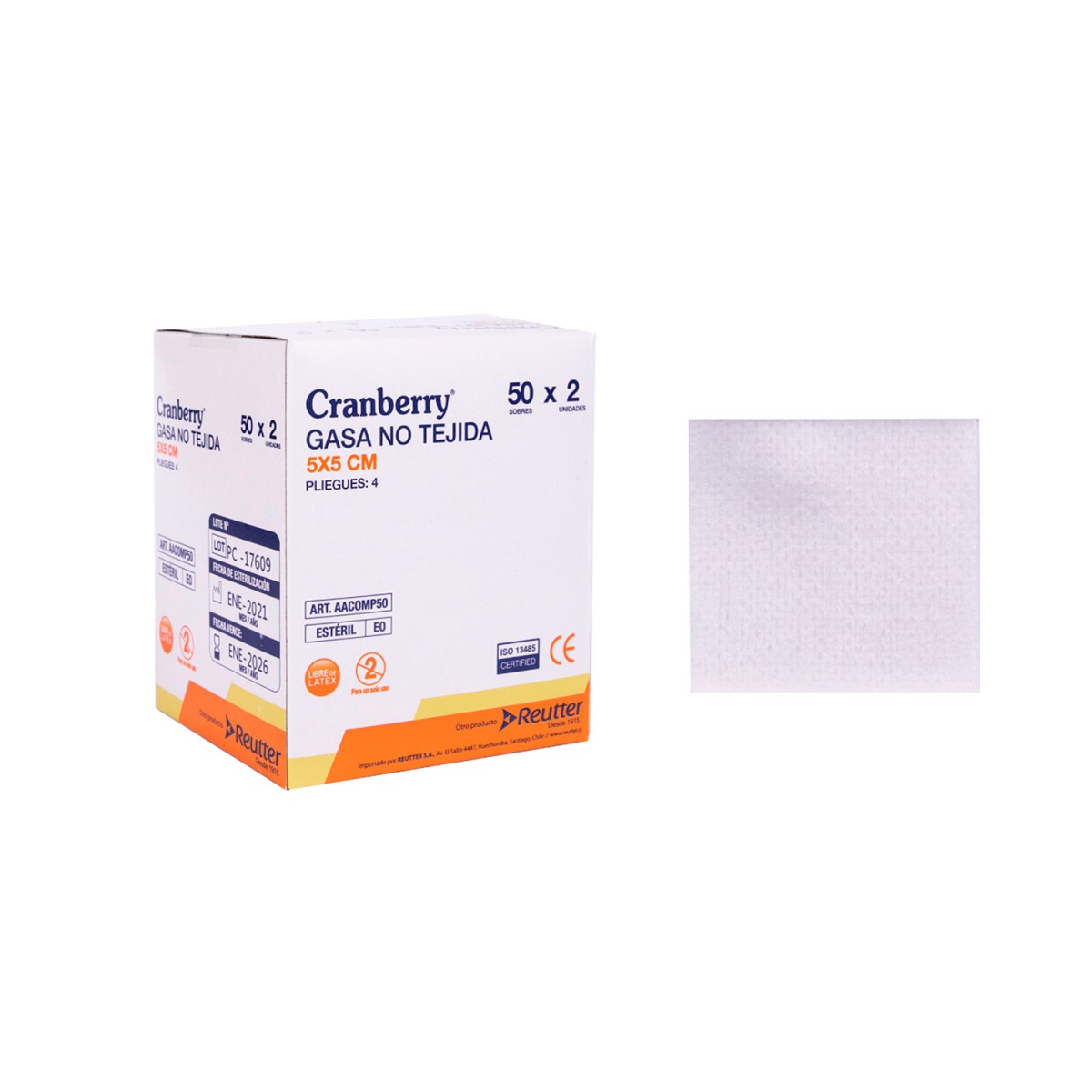 Gasa No tejida 5 x 5 cm,  50 sobres x 2 unidades - Caja 1