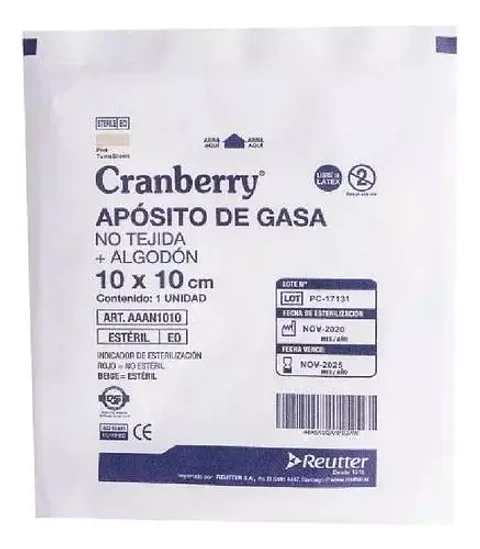Apósito de gasa no tejida + algodón 10 x 10 cm -  Bolsa 10 unidades