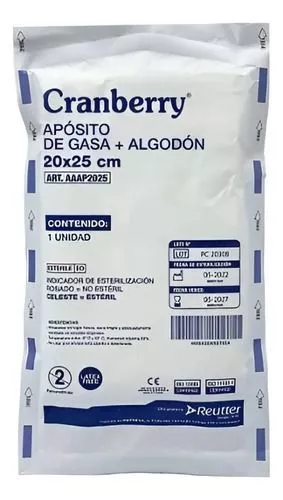 Apósito de gasa + algodón 20x25 cm- Unidad 1