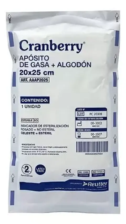 Apósito de gasa + algodón 20x25 cm- Unidad