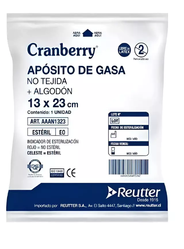 Apósito de gasa no tejida + algodón 13 x 23 cm- Unidad 1