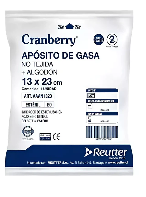 Apósito de gasa no tejida + algodón 13 x 23 cm- Unidad