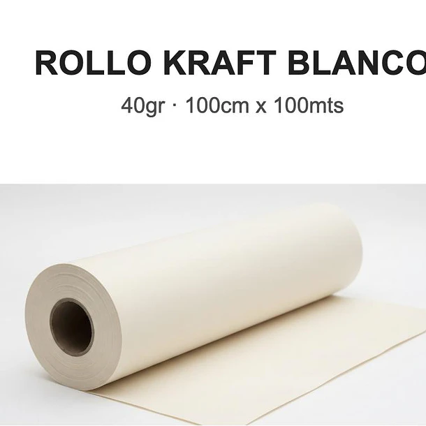 40 GRAMOS - 100CM X 100M ROLLO PAPEL KRAFT BLANCO