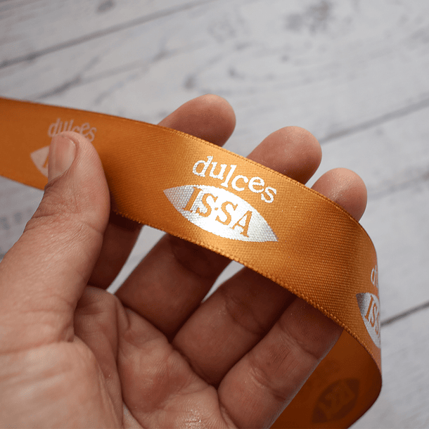 Cinta Satín/Raso personalizada con estampado plateado 18