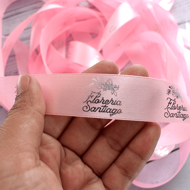 Cinta Satín/Raso personalizada con estampado plateado 21