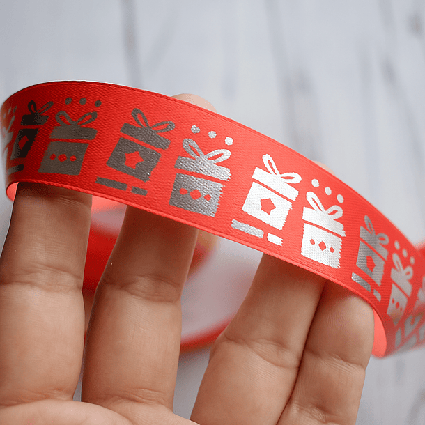 Cinta Satín/Raso personalizada con estampado plateado 22