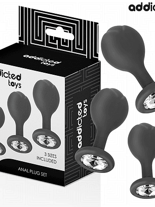 CONJUNTO DE 3 PLUG ANAL DE SILICONE COM JOIA