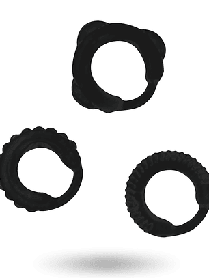 Conjunto de 3 Anéis de Pênis Pretos 