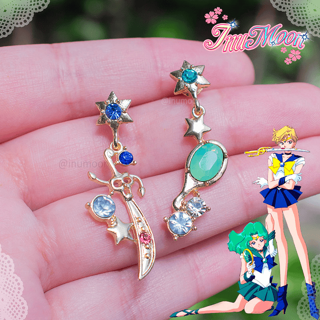 PACK - Collar y Aros Sailor Moon - Talismanes Michiru y Haruka 