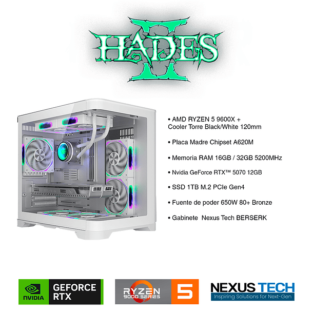 PC Gamer HADES, Ryzen 5 9600X + NVIDIA RTX™ 5070 12GB GDDR7 2