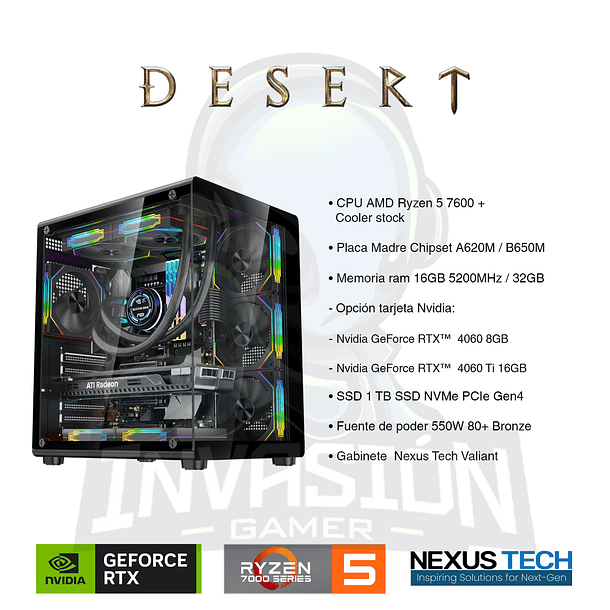 PC Gamer DESERT AMD Ryzen 5 7600 + Nvidia RTX™ 4060 8GB  2