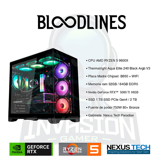 PC Gamer BLOODLINES, Ryzen 5 9600X + NVIDIA RTX™ 5060 Ti 16GB GDDR7 2