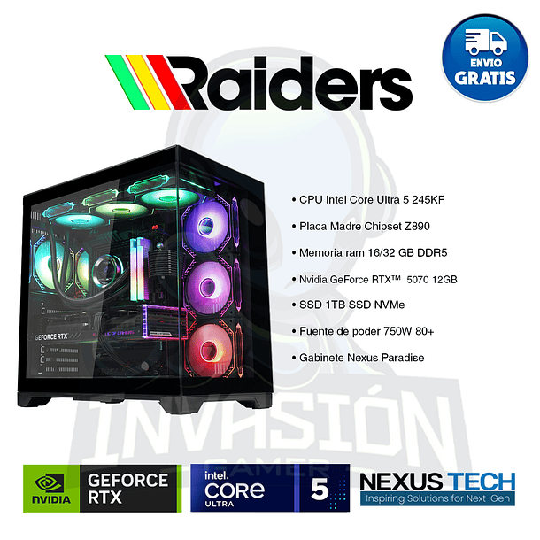PC Gamer Raiders, intel core ultra 5 245kf + nvidia rtx™ 5070 12gb 2