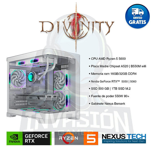 PC Gamer Divinity. Ryzen 5 5600 + nvidia  rtx™ 5050 8gb / nvidia rtx 5060 8gb 2
