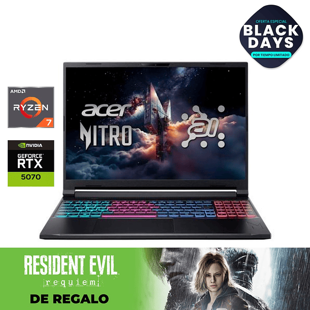 Notebook ACER NITRO V 16 - RTX 5070 | Ryzen 7 260 | 16GB RAM | 16