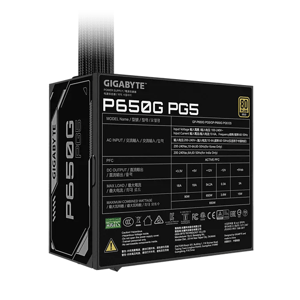 Fuente de poder GIGABYTE P650G PCIE 5.1 650W 80+ GOLD  3