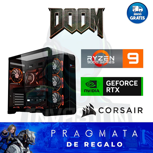 PC Gamer Doom, Ryzen 9 9900x - 7 9800x3d + nvidia geforce rtx™ 5070 ti 16gb / rtx™ 5080 16gb  2