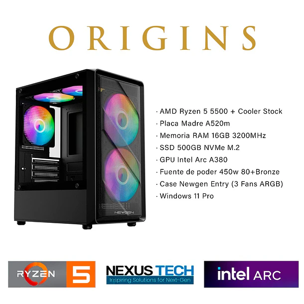 PC Gamer Origins | Ryzen 5 5500 + Grafica Intel Arc A380 6GB 2