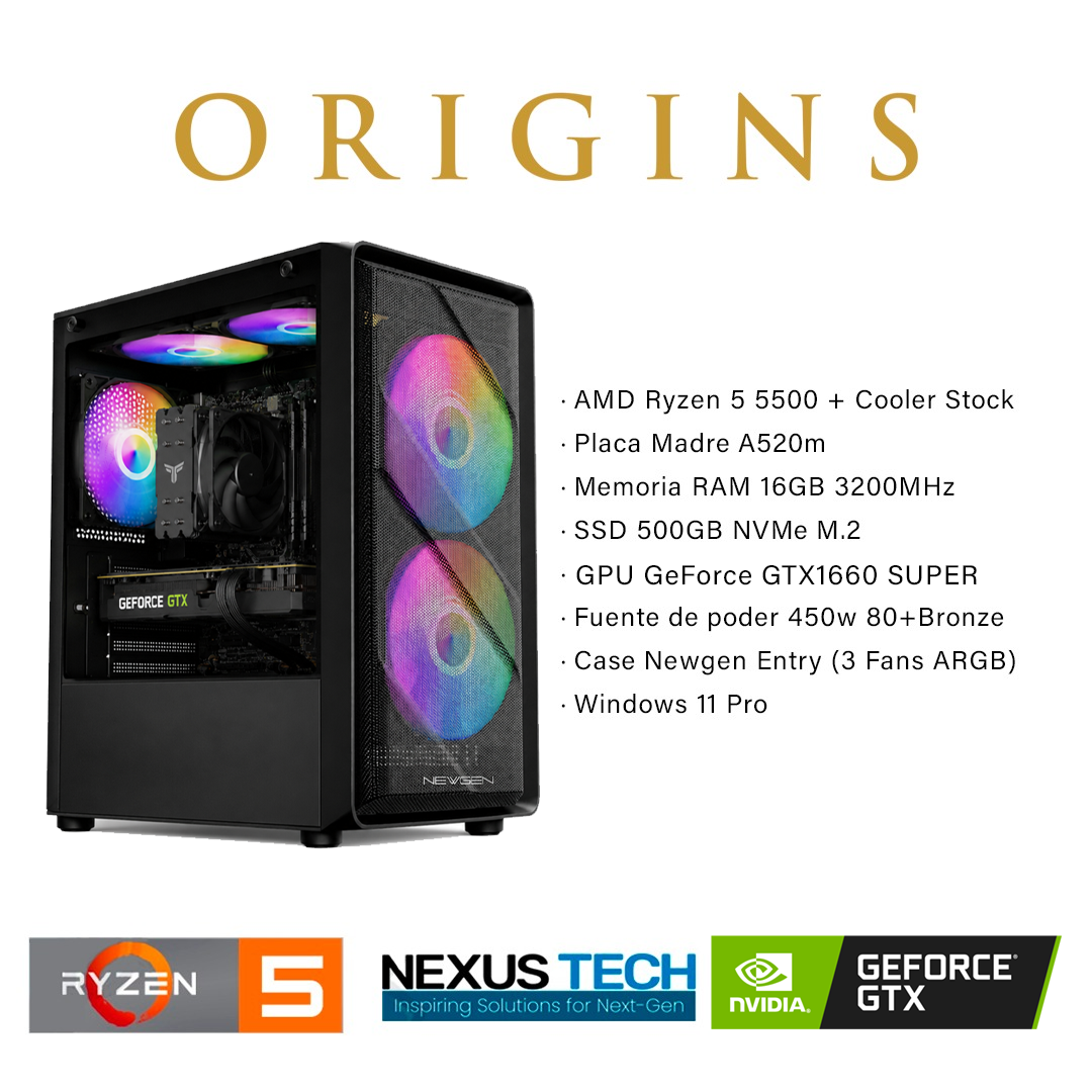 pc gamer origins ryzen 5 5500 + Nvidia GTX 1660 Super 6GB