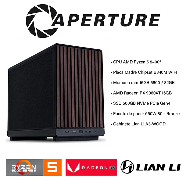 PC Gamer Aperture, amd Ryzen 5 8400f + radeon rx 9060xt 16gb 3