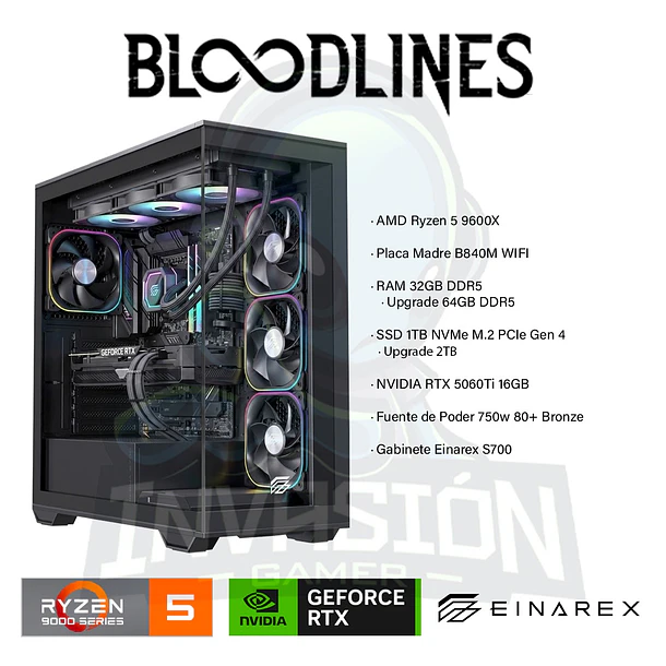 PC Gamer Bloodlines, ryzen 5 9600x + nvidia rtx™ 5060 ti 16gb GDDR7 2