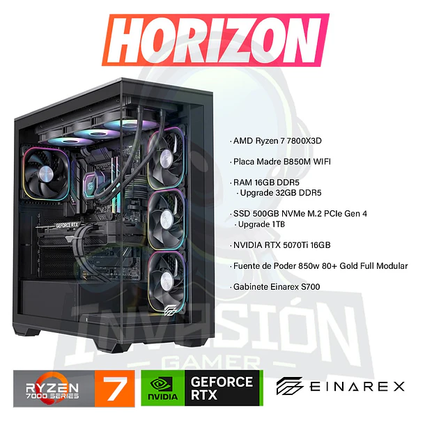 PC Gamer Horizon AMD Ryzen 7 7800X3D + Nvidia RTX 5070 Ti 16GB 2