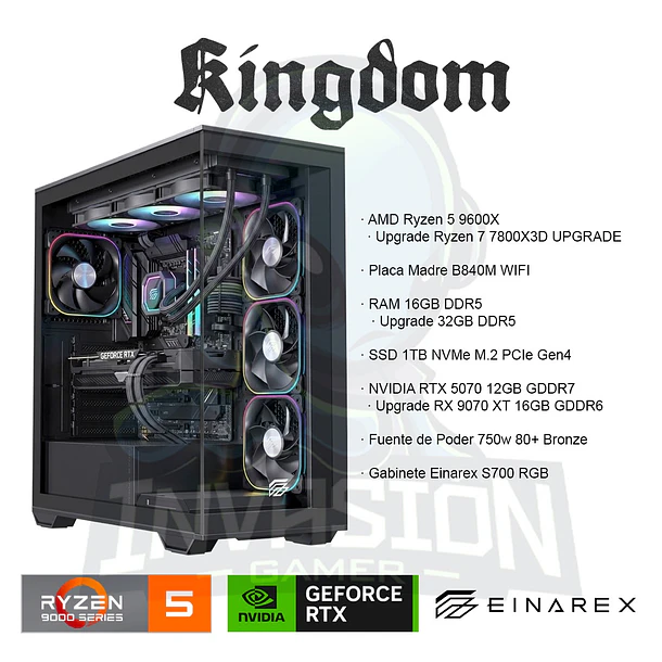 PC Gamer Kingdom, ryzen 5 9600x + nvidia rtx 5070 12gb / rx 9070 xt 16g 2