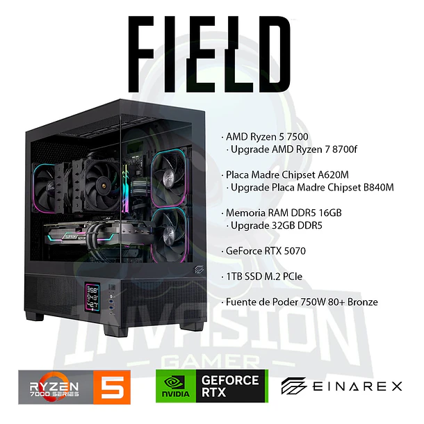 PC Gamer Field, ryzen 5 7500f / ryzen 7 8700f + rtx 5070 12gb 2