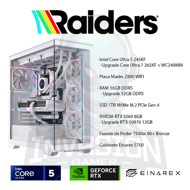 PC Gamer Raiders, intel core ultra 5 245kf + nvidia rtx™ 5060 8gb / 5070 12gb 3