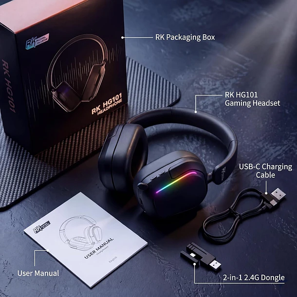 Audifono Gamer Royal KLudge HG101 BLACK 7.1 Tri-Mode BT-RF-3.5 4