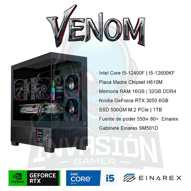 PC Gamer Venom, Intel Core I5-12400F + NVIDIA RTX 3050 6GB 2