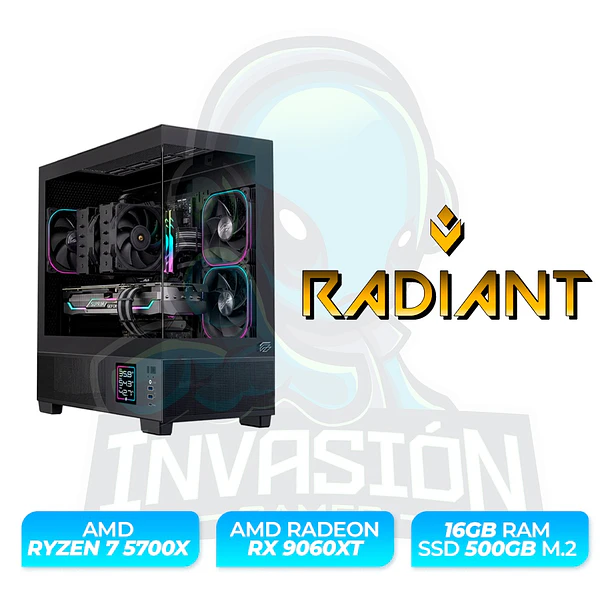 PC Gamer Radiant - amd Ryzen 7 5700X | amd radeon rx 9060 xt 16GB / nvidia rtx™ 5060 ti 16GB 3