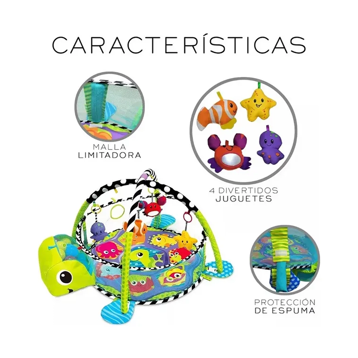 Gimnasio Bebé 3 en 1 Tortuga con Corral, Tapete y Pelotas  Desde 0 a 36 Meses 3