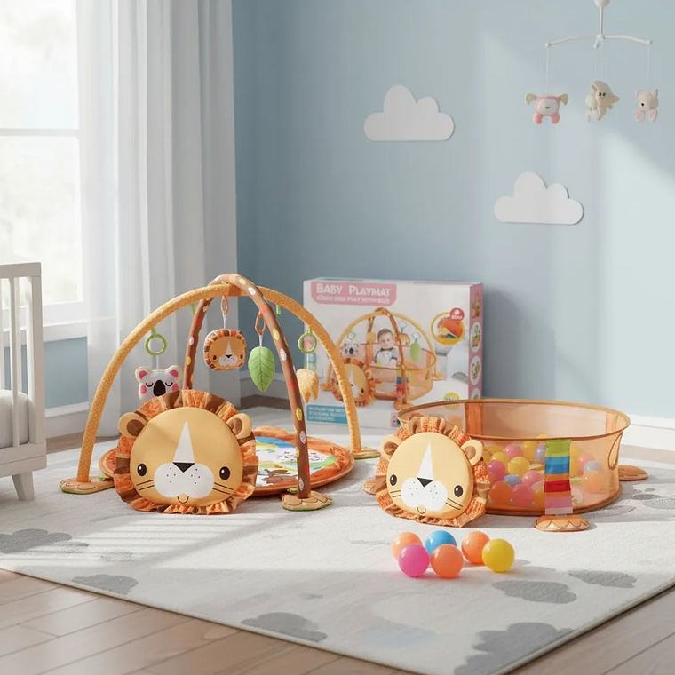 Gimnasio Bebé 3 en 1 León con Tapete, Corral y Pelotas 0 a 36 Meses 3
