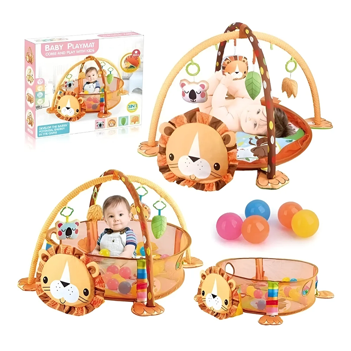 Gimnasio Bebé 3 en 1 León con Tapete, Corral y Pelotas 0 a 36 Meses 7