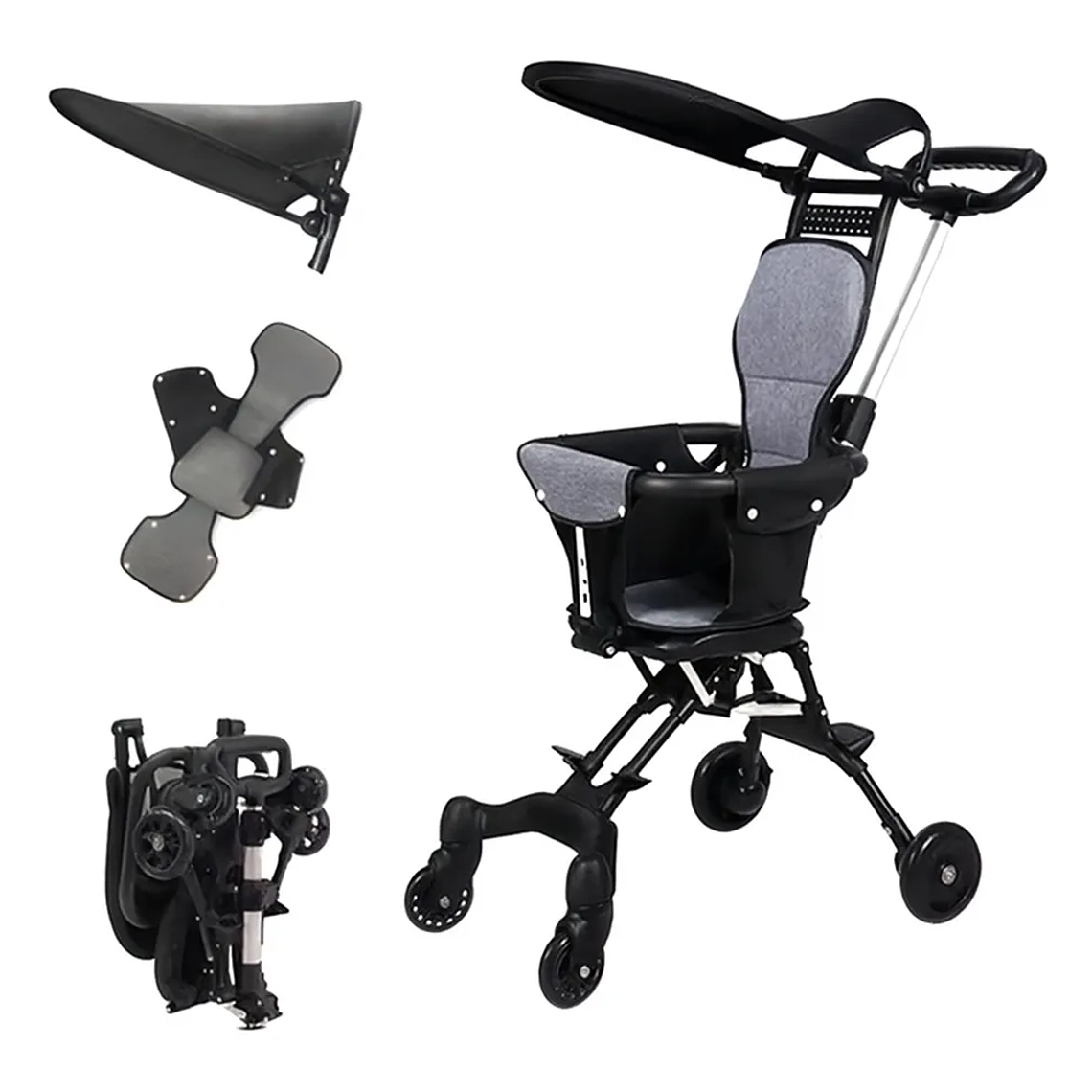 Coche de Paseo Plegable Ligero y Compacto con Capota y Arnés de Seguridad 3