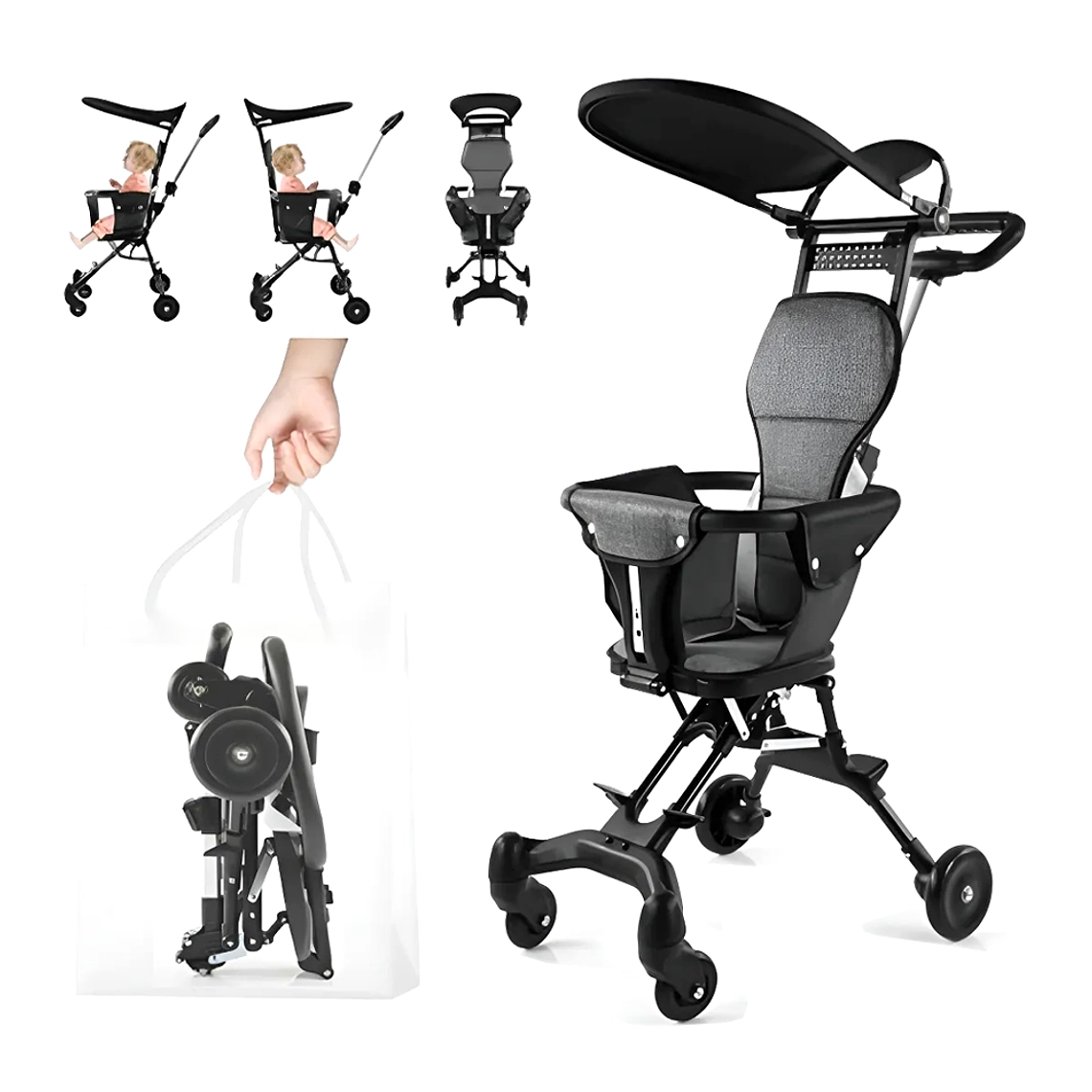 Coche de Paseo Plegable Ligero y Compacto con Capota y Arnés de Seguridad 5