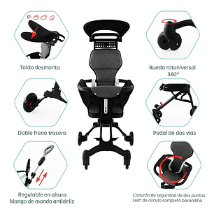 Coche de Paseo Plegable Ligero y Compacto con Capota y Arnés de Seguridad