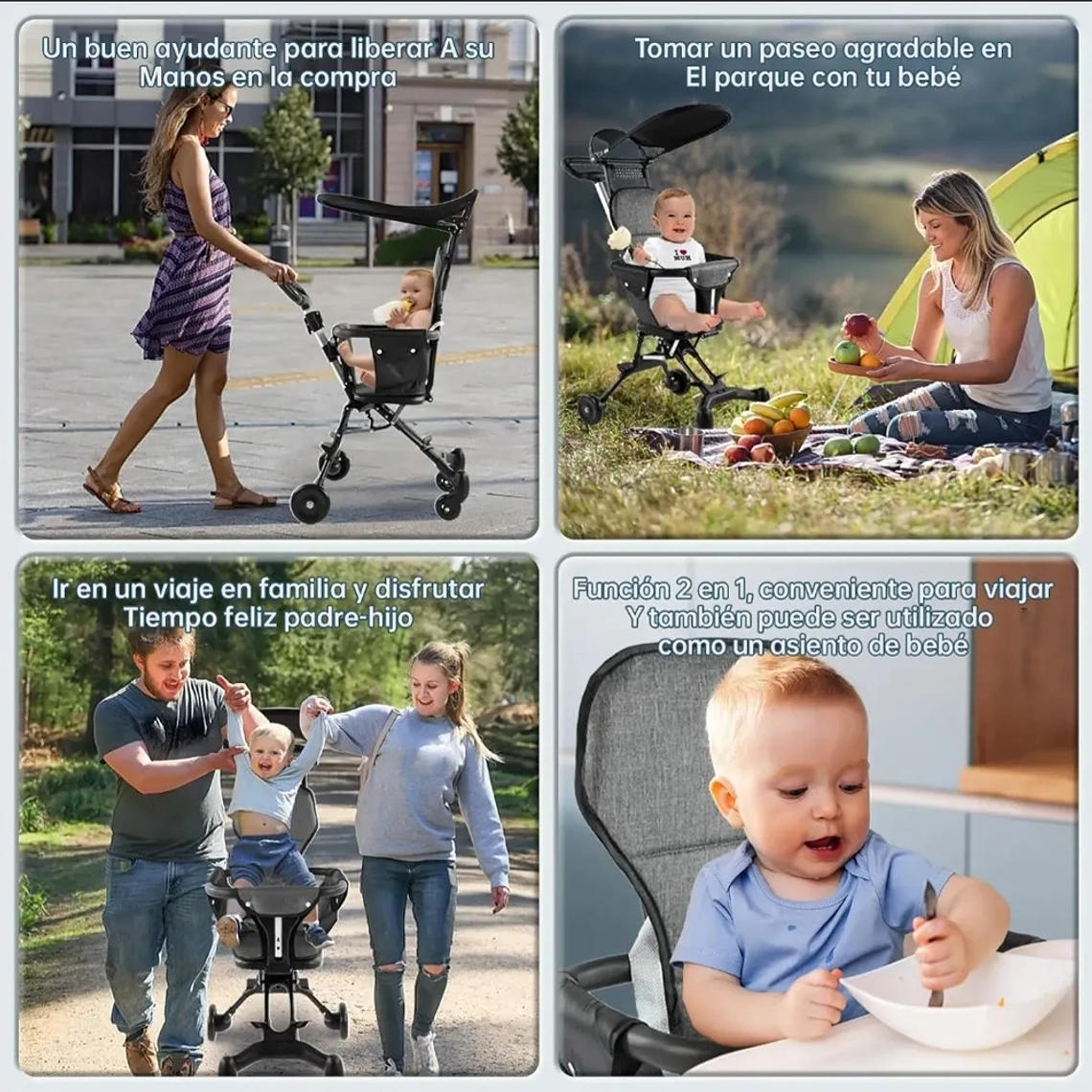 Coche de Paseo Plegable Ligero y Compacto con Capota y Arnés de Seguridad 9