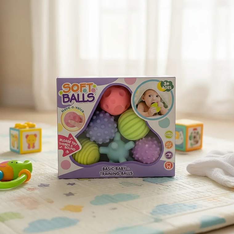 Pelotas Sensoriales Texturizadas para Bebés  Set de 6 Soft Balls Estimulación Temprana 6