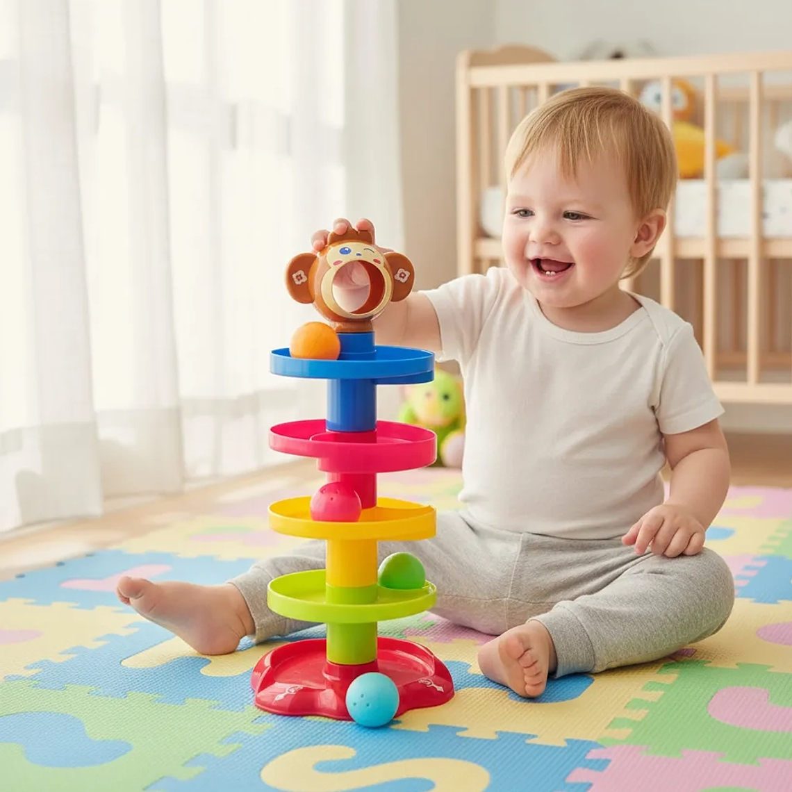 Torre Didáctica Multicolor con Tobogán y Pelotas  Juguete Educativo para Bebés 3
