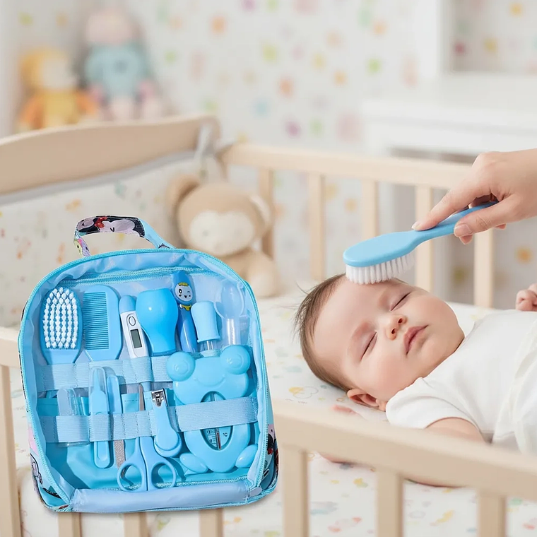 Kit de Aseo para Bebé 13 Piezas con Bolso Impermeable  Set Higiene Blue Kids 11